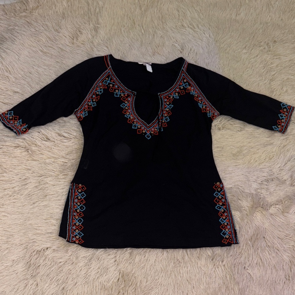 Romeo & Juliet Couture Black Tunic with Red and Blue Embroidery